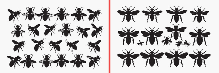 insect silhouette vector, bug black silhouettes, flying insect illustration set, small insect outline art, nature insect vector collection, insect icon set, bug clipart silhouettes, biology graphic el © Geetaroy