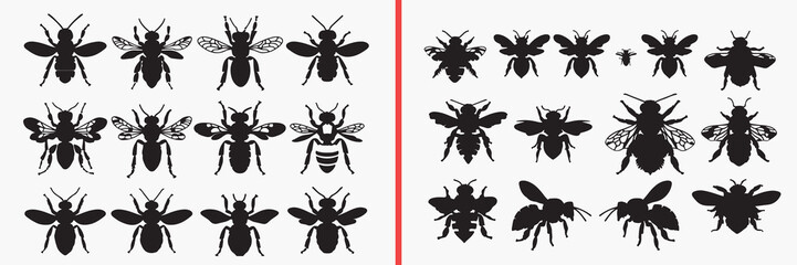 insect silhouette vector, bug black silhouettes, flying insect illustration set, small insect outline art, nature insect vector collection, insect icon set, bug clipart silhouettes, biology graphic el © Geetaroy