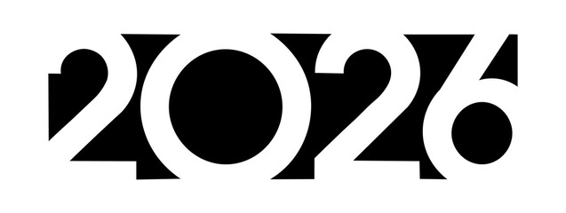 New Year 2026 Numbers, black silhouette style logo card