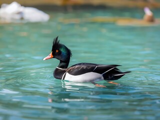 Black-headed duck swimming in clear water