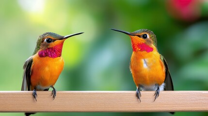 Obraz premium Colorful hummingbirds perched together enjoying the beauty of nature