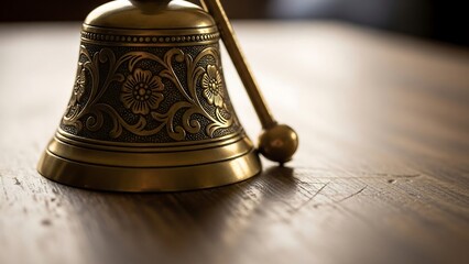Brass bell with ornate design.