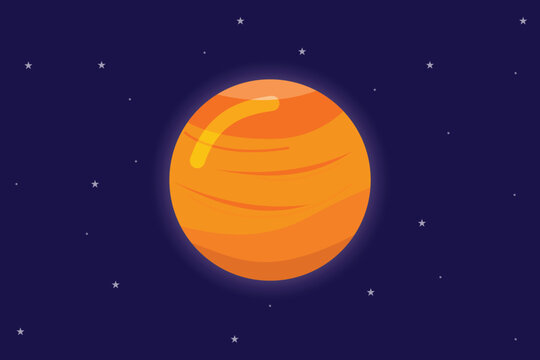 Planet mars with star background. Moon star Sun planet Concept. Colored flat vector illustration isolated