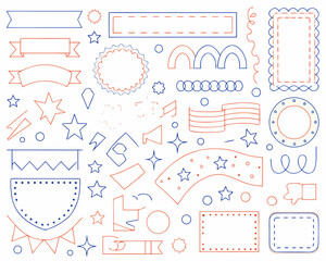 Collection of colorful hand drawn style decorative elements and ribbon banners