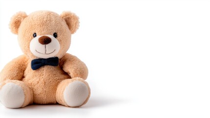 Soft teddy bear in a warm embrace on a clean white backdrop