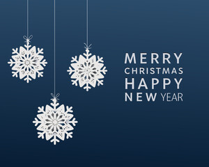 Festive christmas background with hanging snowflakes and holiday greetings © bashanti