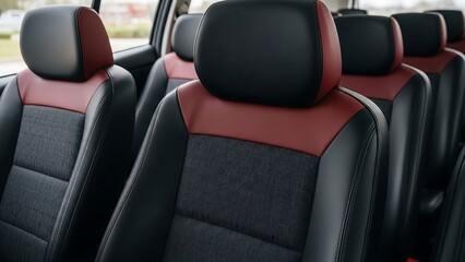 Obraz premium Car interior with black and red seats.