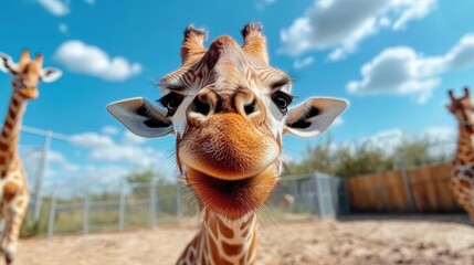 Obraz premium Curious giraffe gazes at the sky in a sanctuary near Toronto