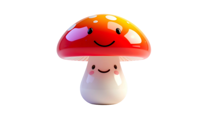 Cheerful cartoon mushroom with a red and white cap, smiling