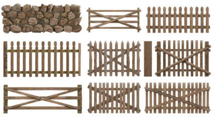 Different Styles of Fences and Walls Displayed for Landscaping and Construction Purposes