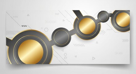 Elegant golden and grey geometric background with connected circles and modern tech elements