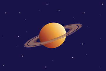 Planet saturn with star background. Moon star Sun planet Concept. Colored flat vector illustration isolated