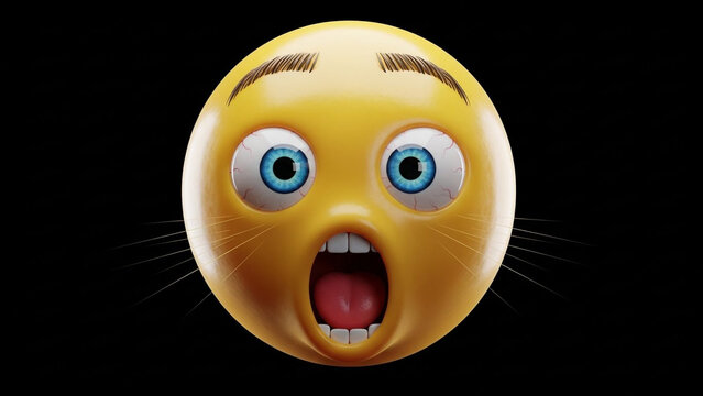 A shocked yellow emoji with blue eyes and an open mouth on a black background