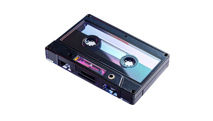 Fototapeta premium Realistic close-up of a vintage audio cassette tape, isolated on black