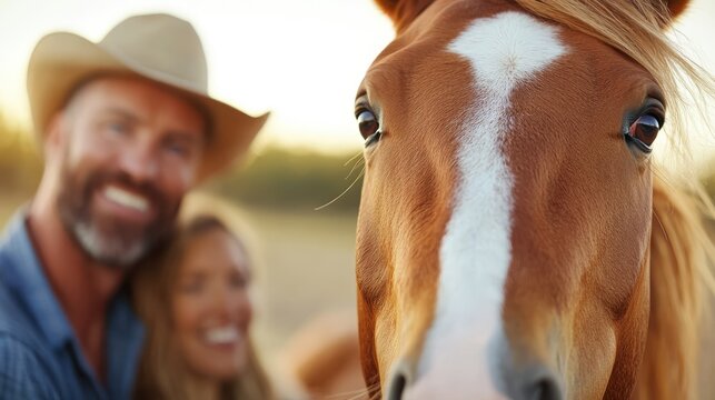Joyful moments with bitless horses on a sunny ranch day - Powered by Adobe