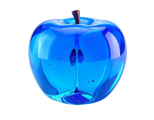 Obraz premium Translucent blue apple with stem against black background