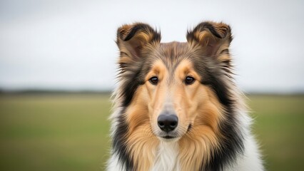 Fototapeta premium Collie dog portrait in green field.