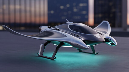 Futuristic airborne vehicle designed for personal transportation and advanced flight technology