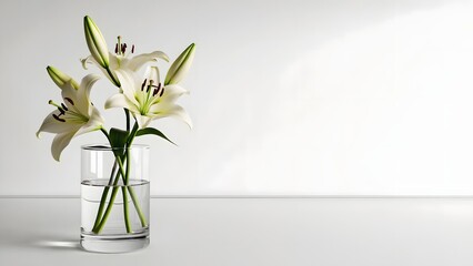Minimal white flowers in vase on clean surface
