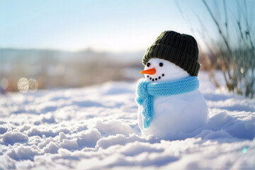 Fototapeta premium Snowman in winter landscape