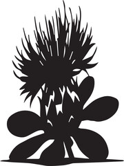 Silhouette of a thistle flower with spiky petals and leaves plant botanical