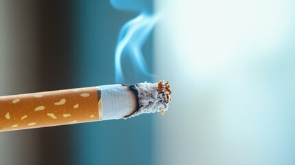 Soft wisps of smoke rise from a cigarette against a white backdrop