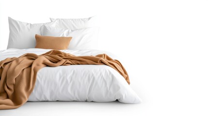 Cozy white bed with warm blanket and pillow inviting relaxation