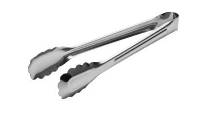 Stainless steel kitchen tongs on transparent background isolated