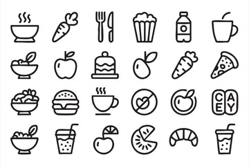 Food and Drink Line Icons for Restaurant UI and Menu Design