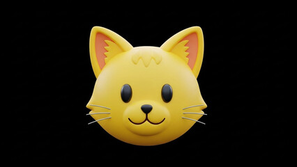 A cute yellow cartoon cat face with a smile on a black background