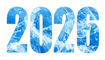 Blue-textured "2026" numbers outlined in black, isolated on black