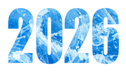 Blue-textured "2026" numbers outlined in black, isolated on black