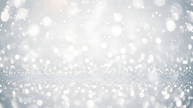 Snowy background with white snowflakes and bokeh lights - Powered by Adobe
