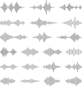 Podcast sound waves, audio waveforms line icons, elements for mobile messenger, podcast online radio, music player interface or app, single outline soundwave, podcast and broadcast, vector set