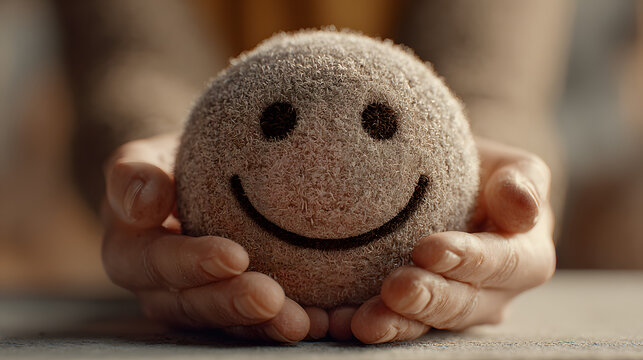 hands holding happy smile face for medical concept, mental healt positive thingking