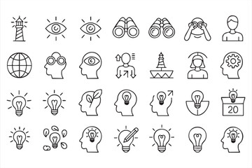 Fototapeta premium Vision and Insight Icons in Clean Line Style for UI