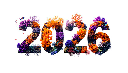 Colorful coral formation shapes the year "2026" against black