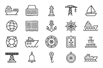 Fototapeta premium Port Logistics Line Icons for Shipping Dashboards