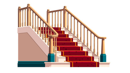 Elegant Wooden Staircase with Luxurious Red Carpet and Golden Accents, Evoking Grandeur and Sophistication