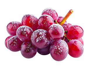 A cluster of shiny red grapes dusted with frost on a black background