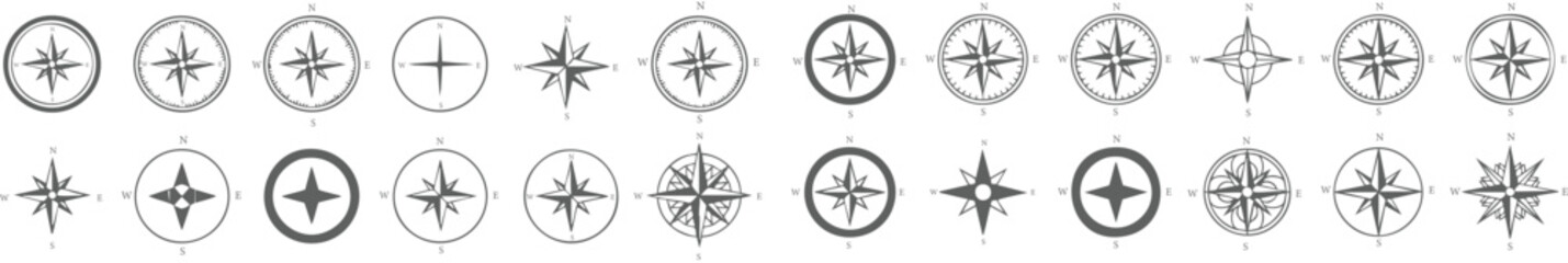 compass icon set collection for Minimal use with wind rose navigation symbols for travel, maritime, exploration and direction design © Miftahul Nehar