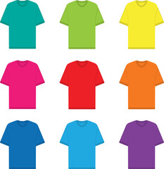 T-shirt, set of colored men's t-shirts isolated on white background, t-shirt icon. Vector, cartoon illustration, poster, postcard. Vector