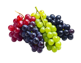 Fototapeta premium Several bunches of grapes in multiple colors, isolated on black
