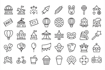 Festival and Carnival Outline Icons for Event Platforms