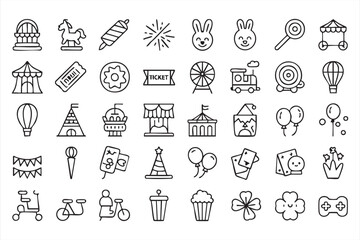 Fototapeta premium Funfair and Circus Line Icons for Digital UI Systems
