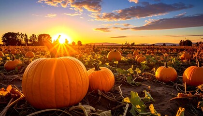 Pumpkin Patch at Sunset - A Harvest of Autumn Colors.