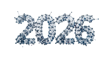 Molecular 2026 text composed of interconnected spheres on black background