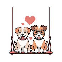Two adorable jack russell puppies sitting on a swing with hearts