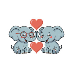 Two adorable baby elephants with glasses share love and affection