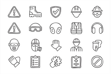 Fototapeta premium PPE and Hazard Warning Icons for Workplace Safety Programs